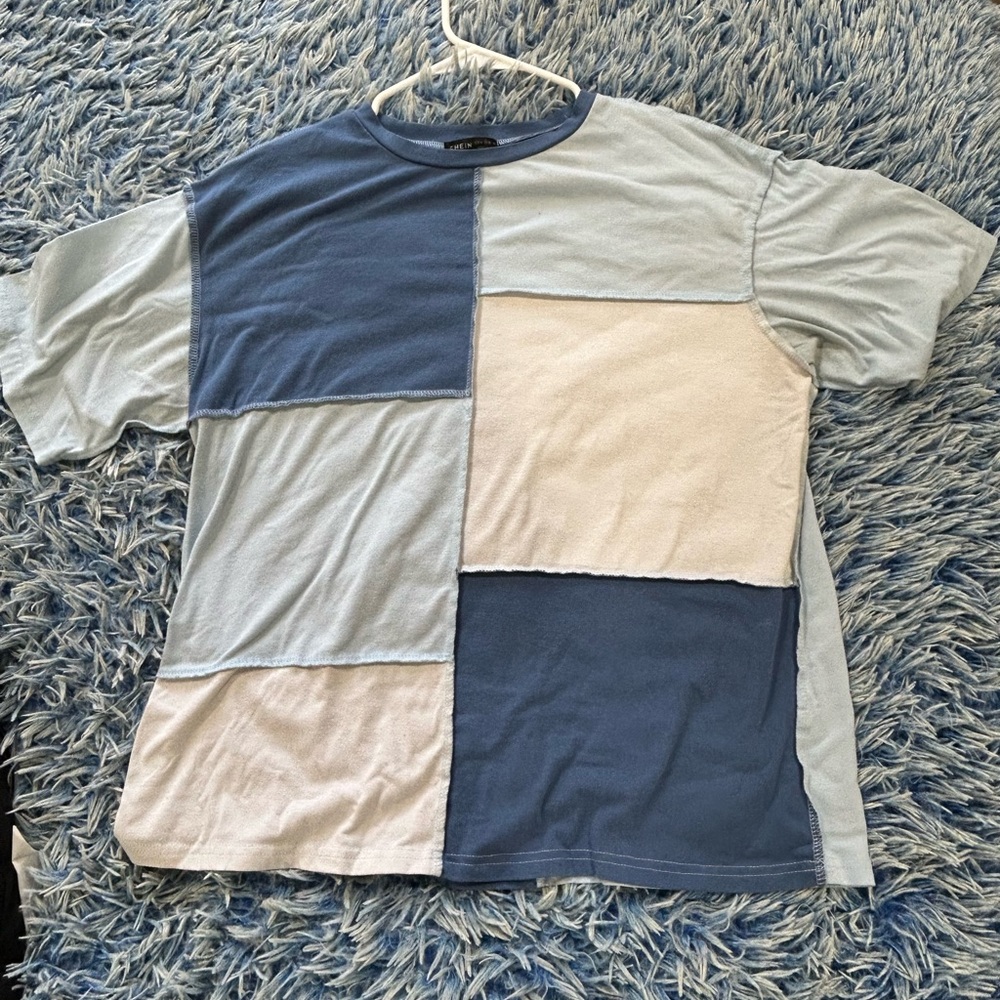 Blue and White Patchwork T-Shirt